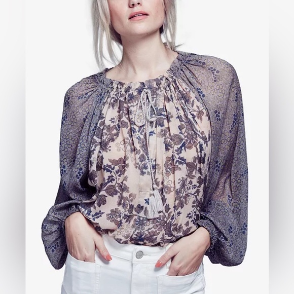 EUC Free People Hendrix Printed Peasant Top - Picture 3 of 12